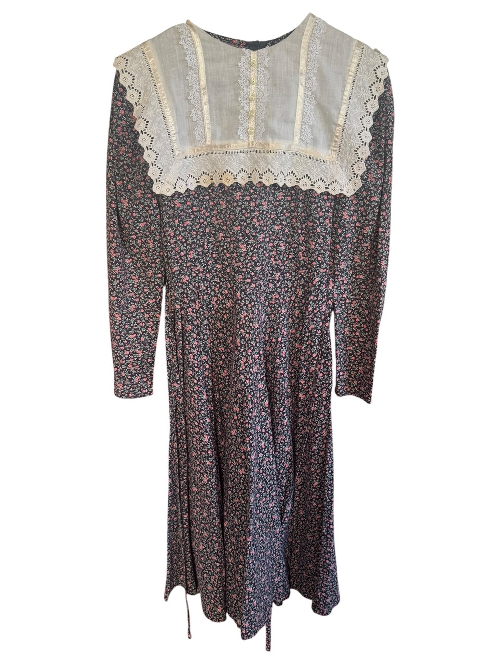 1970s Gunne Sax prairie midi dress ditsy floral printlace bib collar fits S